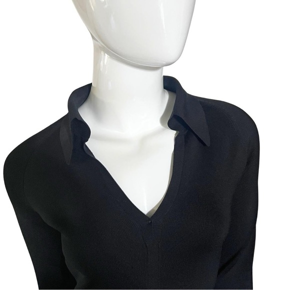 BOSS Hugo Boss Black Silk Blend Point-Collar Deep V-Neck Top - Small - Picture 4 of 12